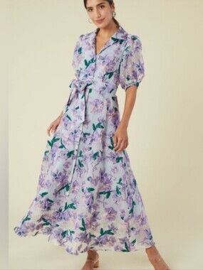 Abbey Glass Charlotte collared dress organza bloom Floral Purple Maxi Dress